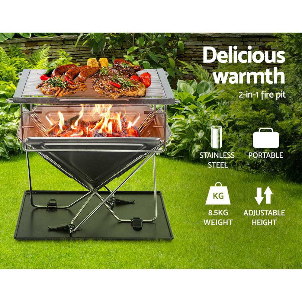 NNEDSZ  Camping Fire Pit Portable Folding Stainless Steel Stove Outdoor Pits-1