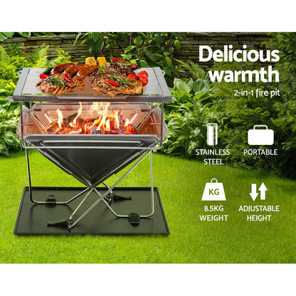 NNEDSZ  Camping Fire Pit Portable Folding Stainless Steel Stove Outdoor Pits-1