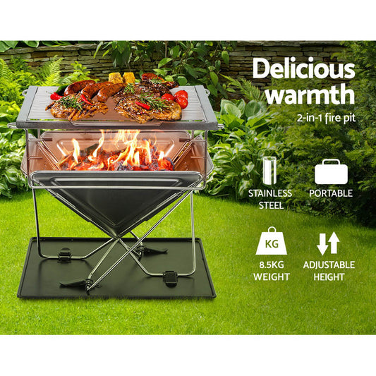 NNEDSZ  Camping Fire Pit Portable Folding Stainless Steel Stove Outdoor Pits-1