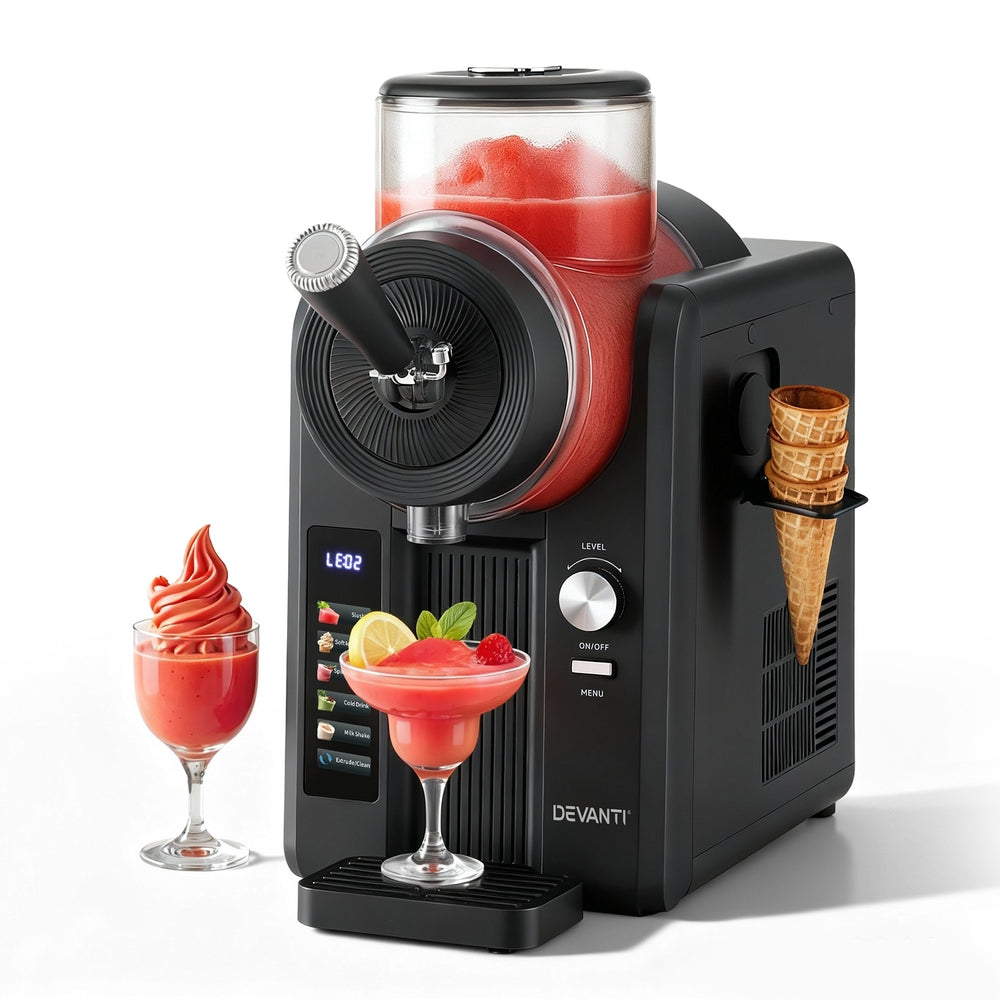 Devanti 2L Slushie Machine Ice Cream Maker Frozen Smoothies Milkshakes Black-1