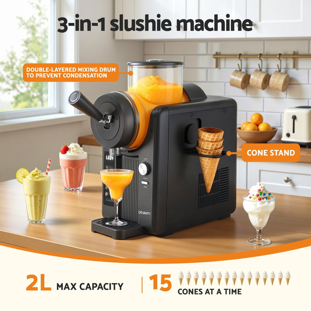 Devanti 2L Slushie Machine Ice Cream Maker Frozen Smoothies Milkshakes Black-3