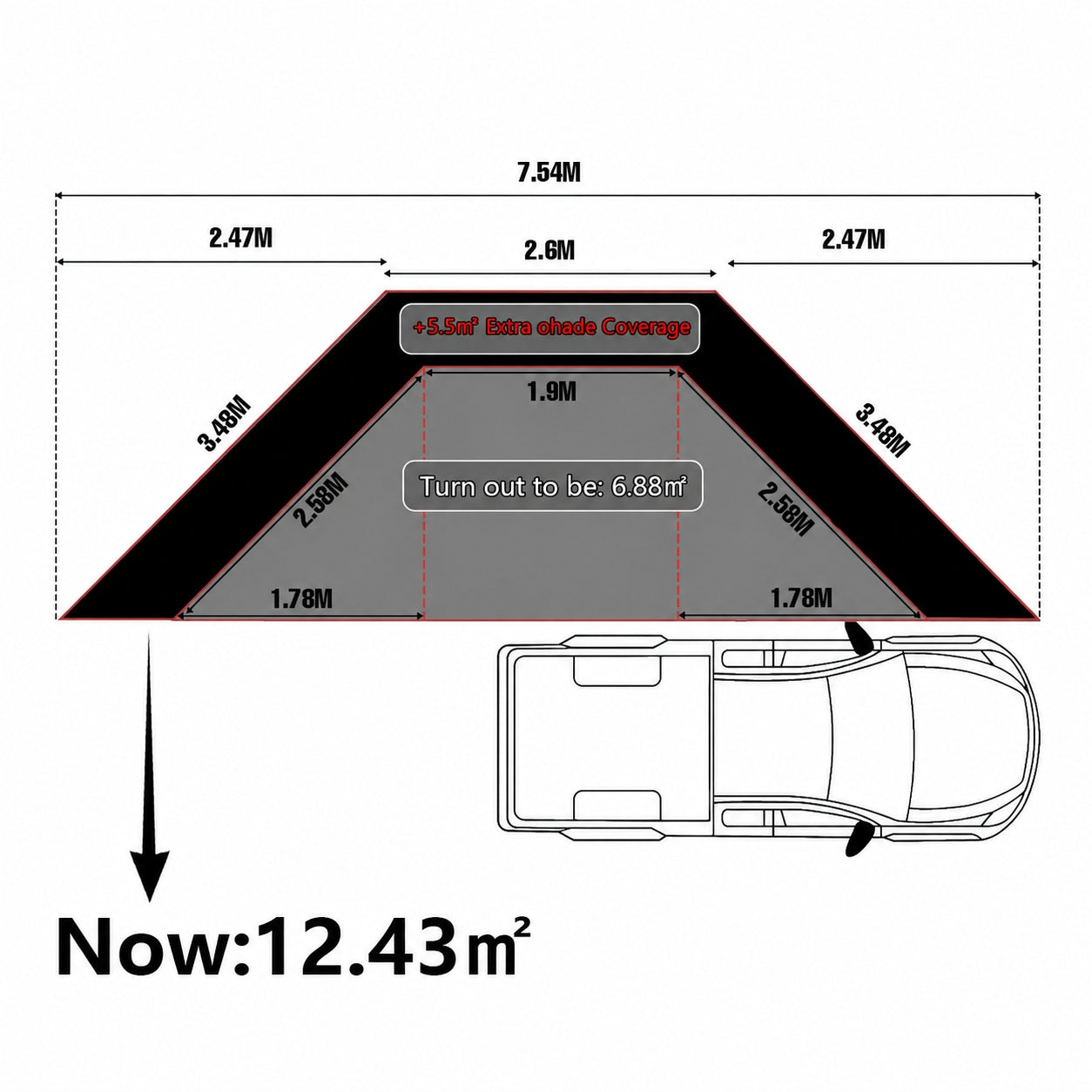OPENROAD 180 Degree XL Awning Free Standing